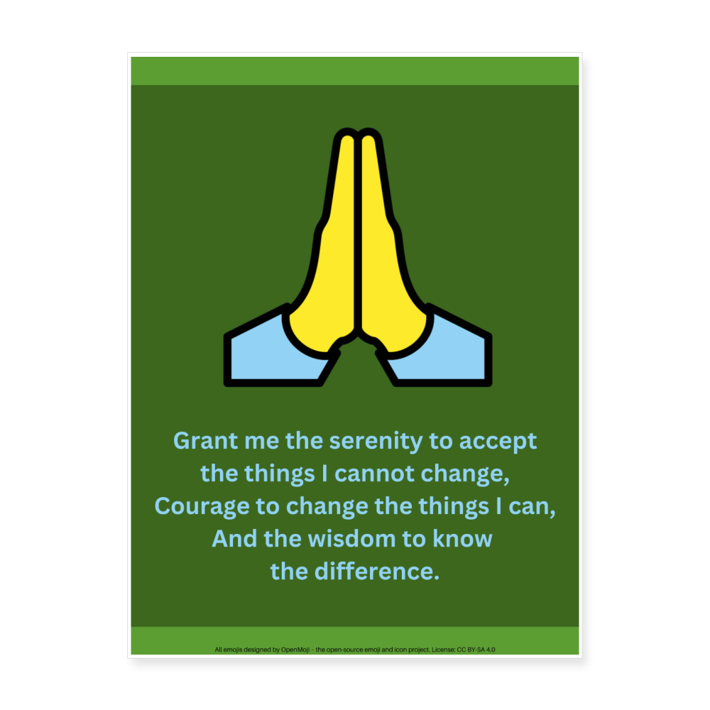 Secular Serenity Prayer + Folded Hands Moji Art Poster 18x24 - Emoji.Express - white