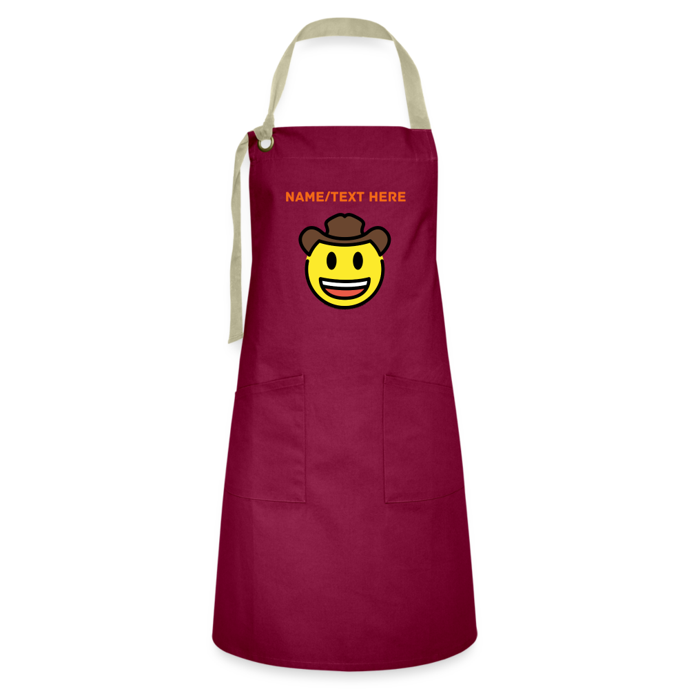 Customizable Cowboy Hat Face Moji Artisan Apron - Emoji.Express - burgundy/khaki