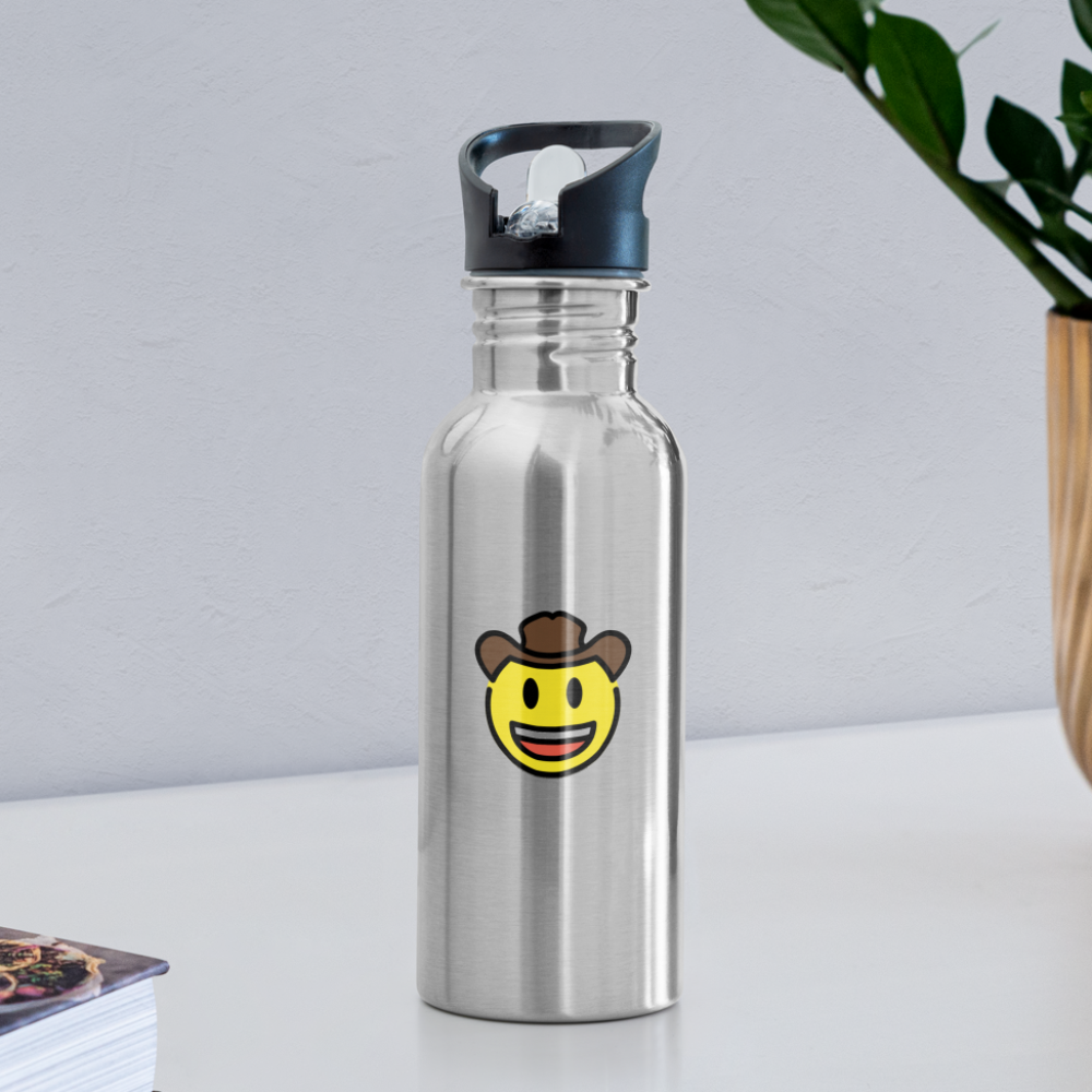 Cowboy Hat Face Emoji Water Bottle - Emoji.Express - silver