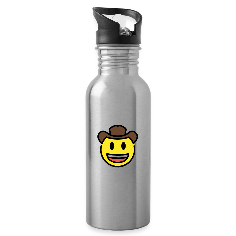 Cowboy Hat Face Emoji Water Bottle - Emoji.Express - silver