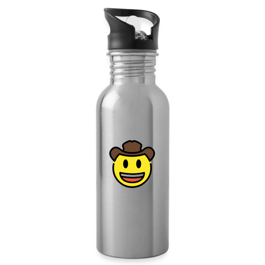 Cowboy Hat Face Emoji Water Bottle - Emoji.Express - silver