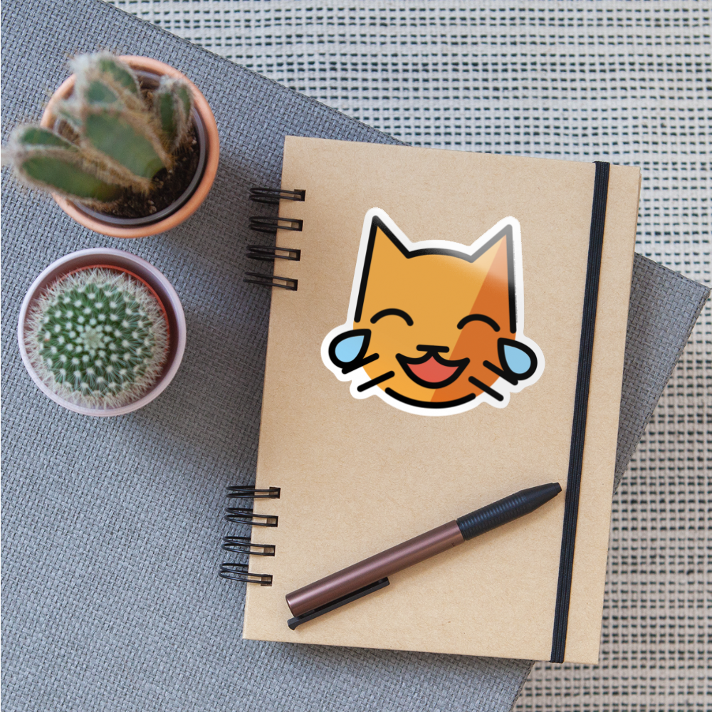 Cat with Tears of Joy Moji Sticker - Emoji.Express - white glossy