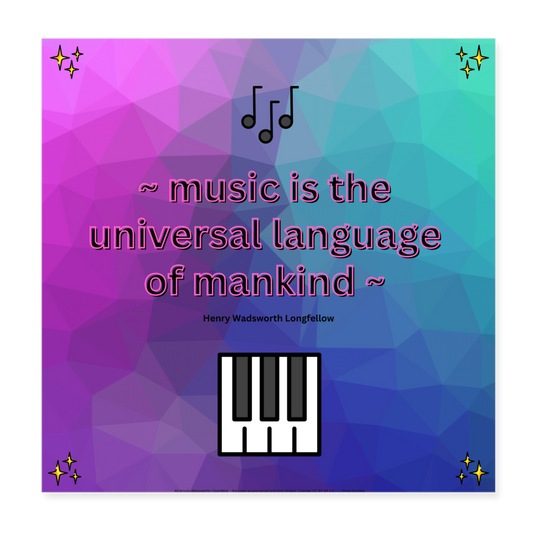 Quote "Music is the Universal Language of Mankind" with Sparkles, Musical Notes & Music Keyboard Mojis Wall Art 8x8 Poster - Emoji.Express - white