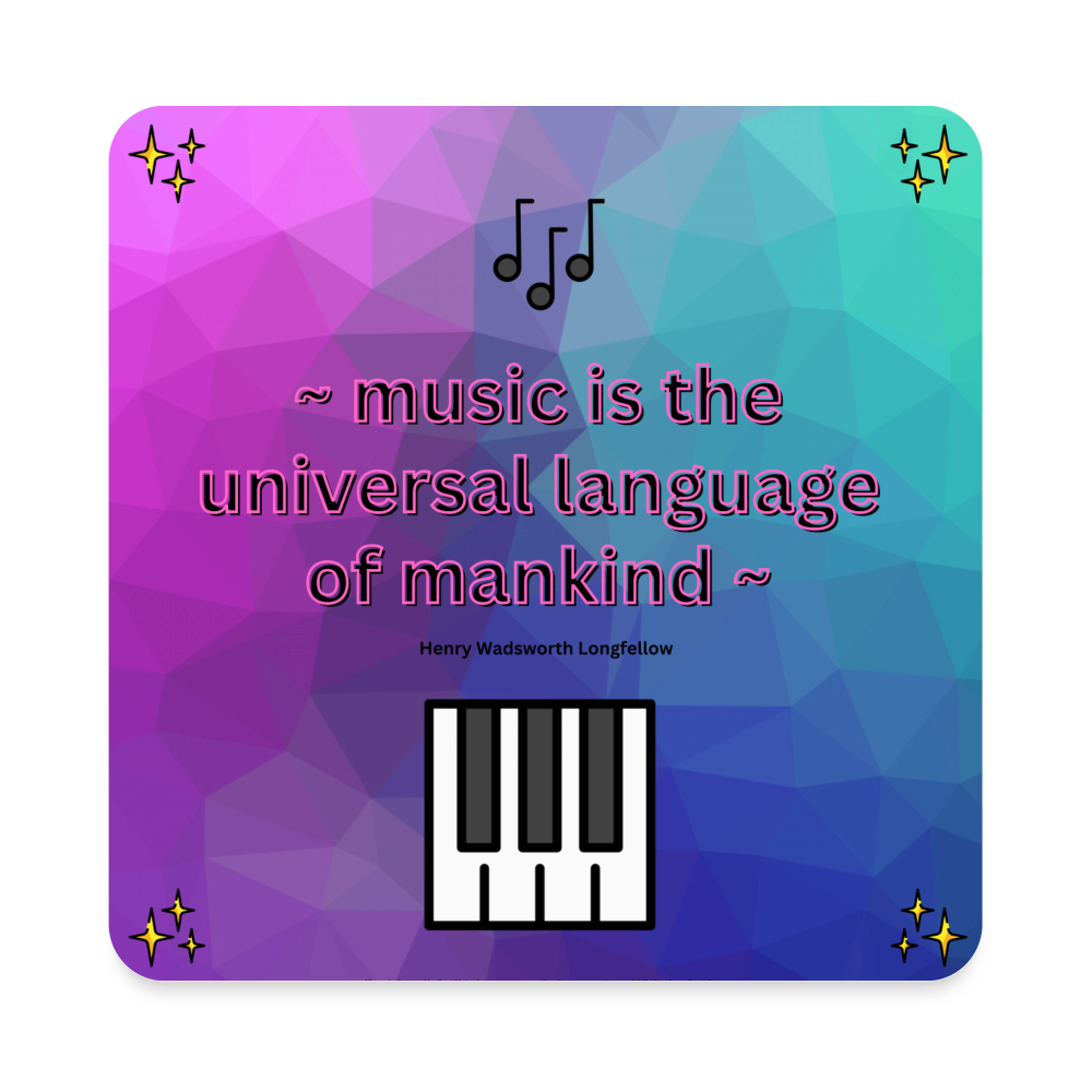 Quote "Music is the Universal Language of Mankind" with Sparkles, Musical Notes & Music Keyboard Mojis Square Magnet - Emoji.Express - white