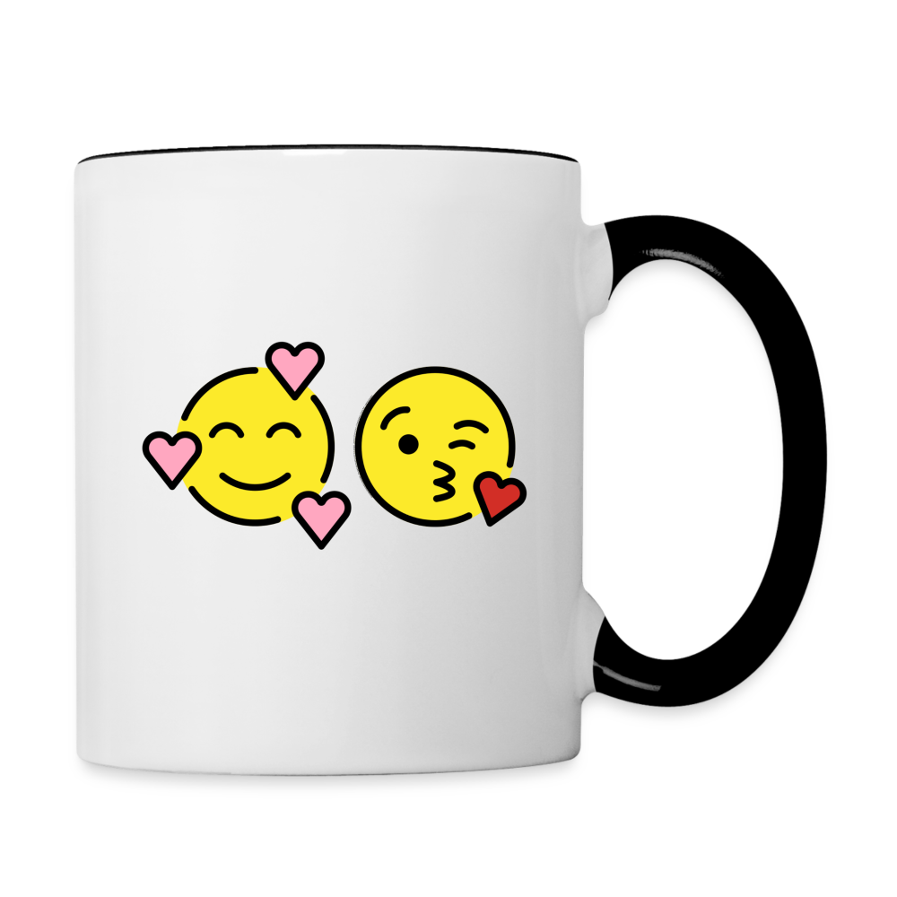 Smiling Face w/ Hearts + Face Blowing a Kiss Power Pair Mojis Contrast Coffee Mug - Emoji.Express - white/black