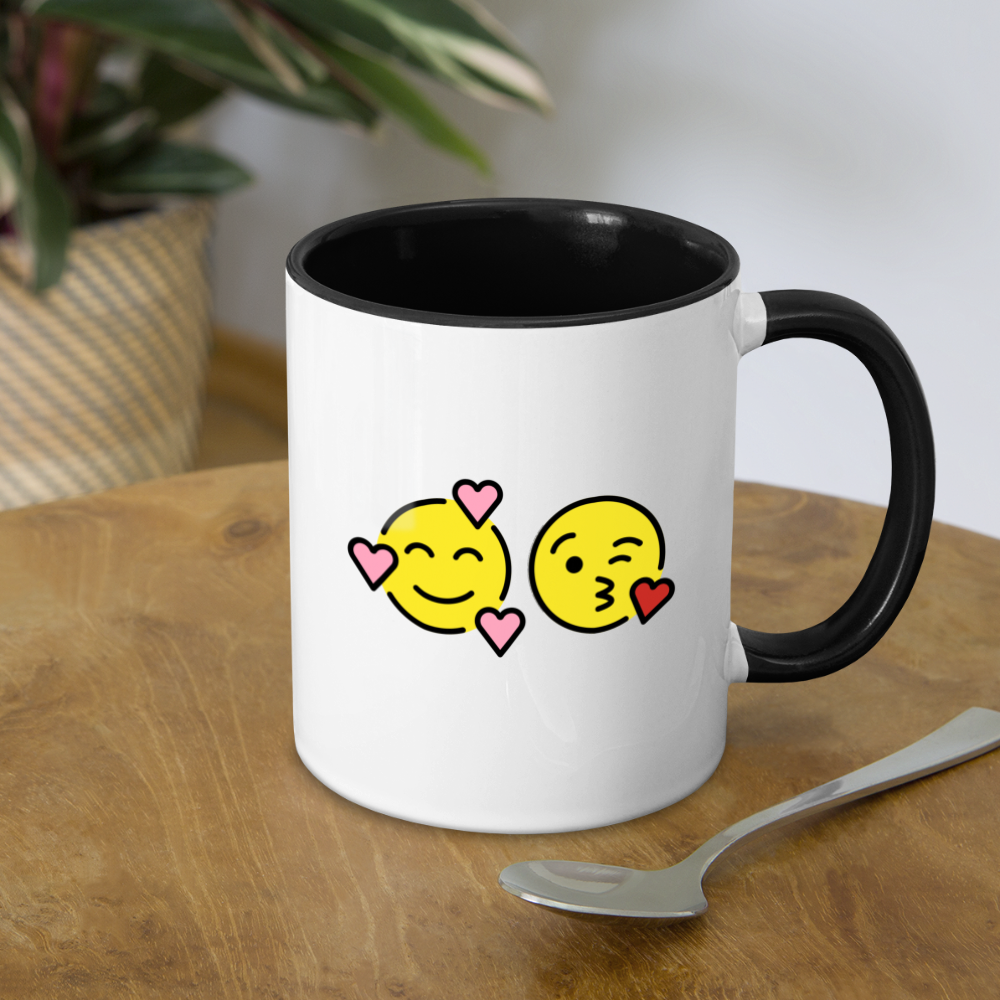 Smiling Face w/ Hearts + Face Blowing a Kiss Power Pair Mojis Contrast Coffee Mug - Emoji.Express - white/black