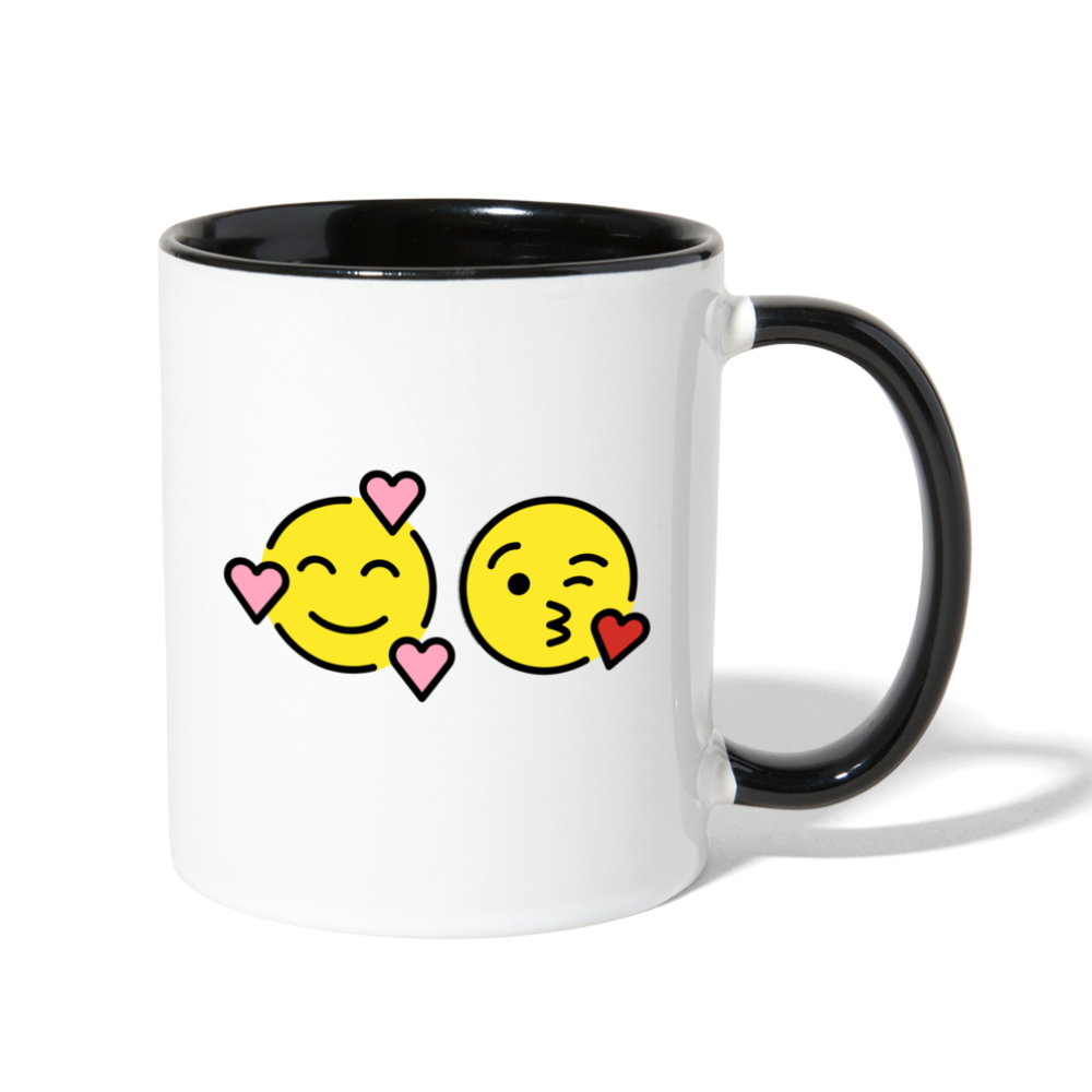 Smiling Face w/ Hearts + Face Blowing a Kiss Power Pair Mojis Contrast Coffee Mug - Emoji.Express - white/black