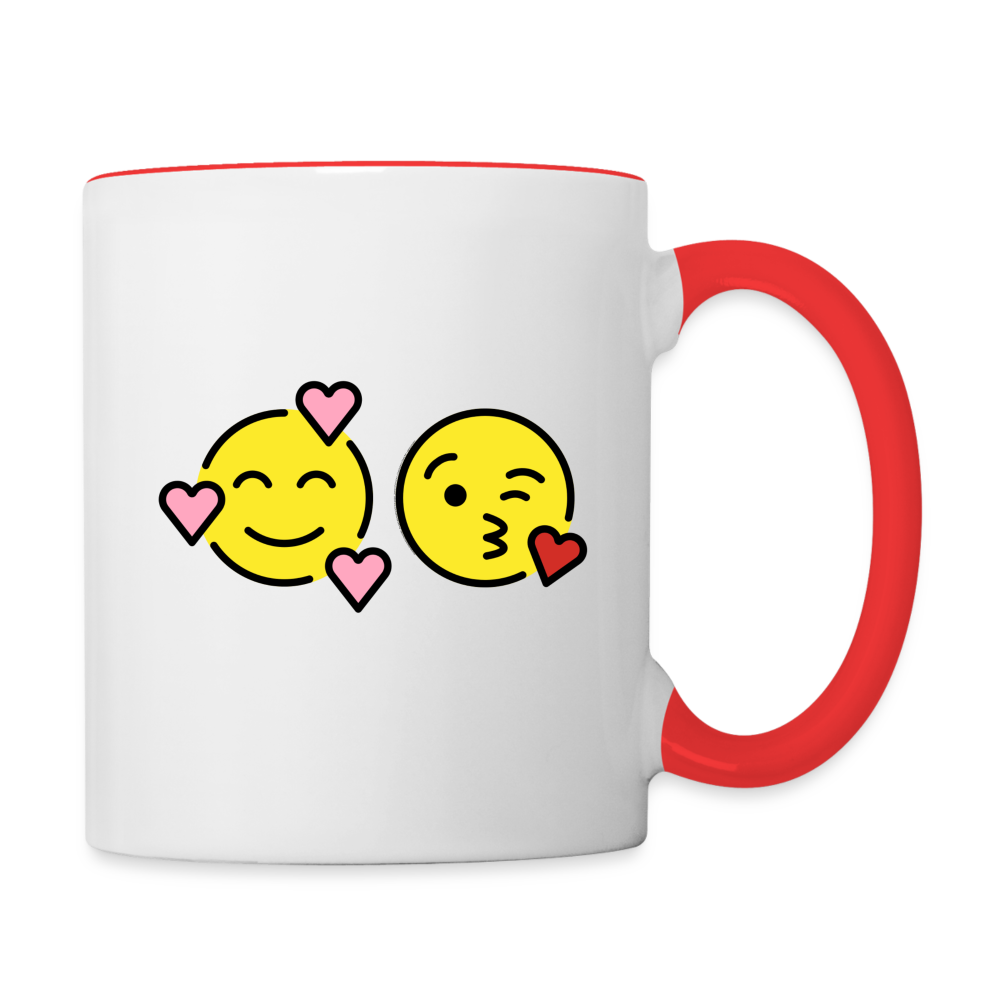 Smiling Face w/ Hearts + Face Blowing a Kiss Power Pair Mojis Contrast Coffee Mug - Emoji.Express - white/red