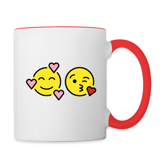 Smiling Face w/ Hearts + Face Blowing a Kiss Power Pair Mojis Contrast Coffee Mug - Emoji.Express - white/red