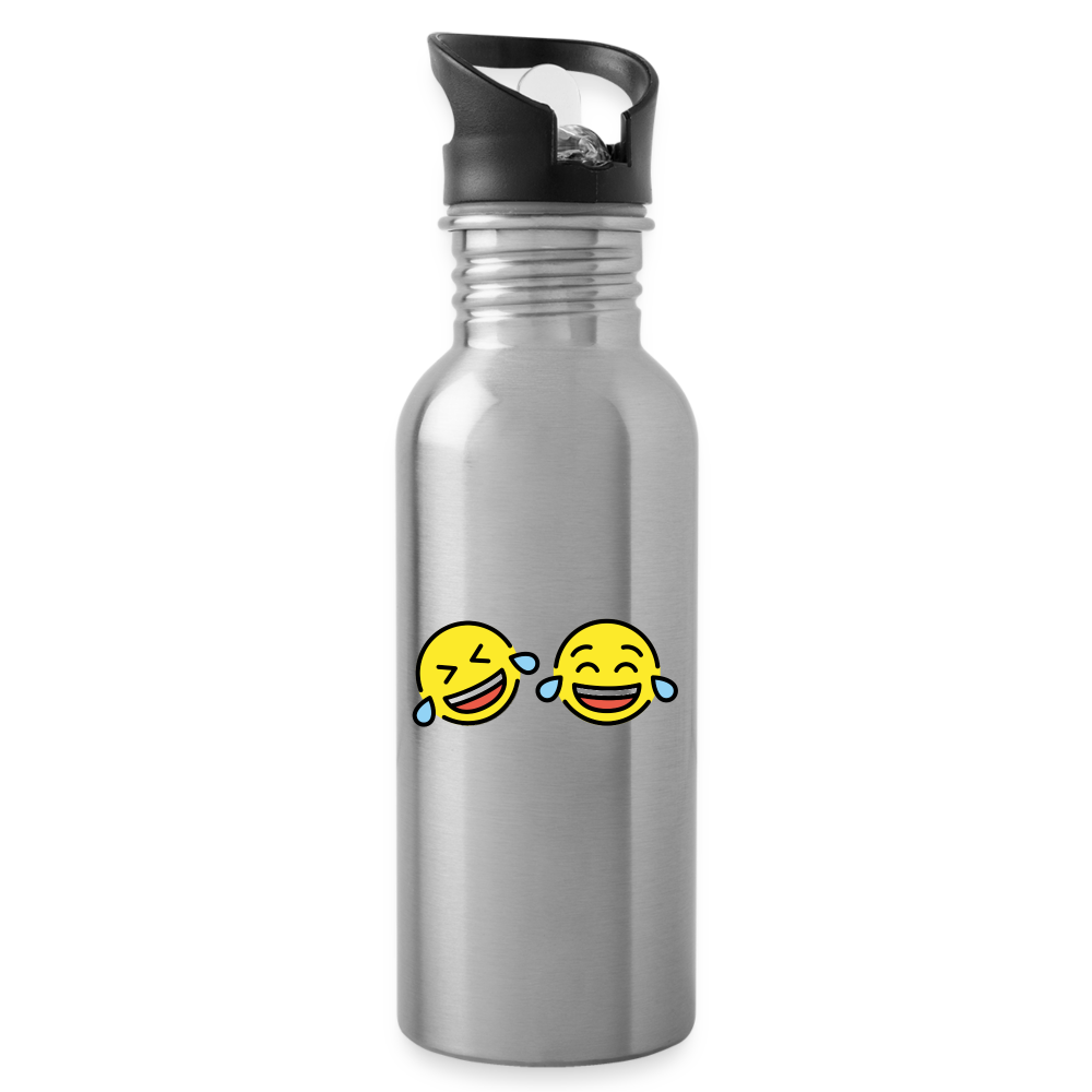 ROFL + Tears of Joy Power Pair Mojis Water Bottle - Emoji.Express - silver