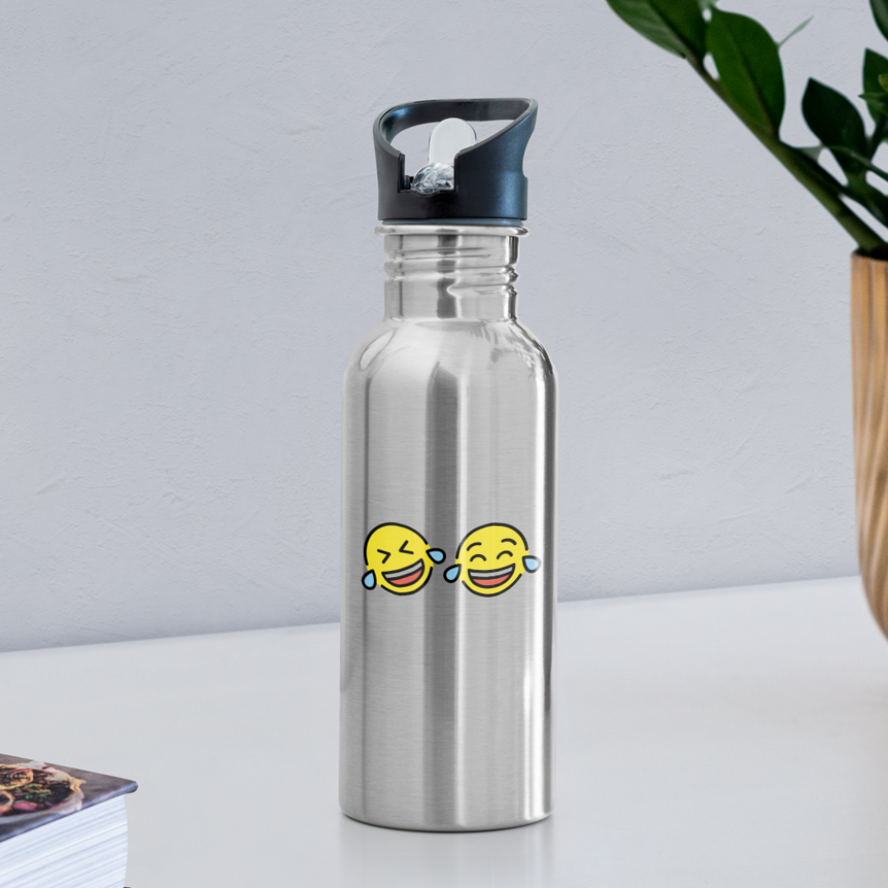 ROFL + Tears of Joy Power Pair Mojis Water Bottle - Emoji.Express - silver