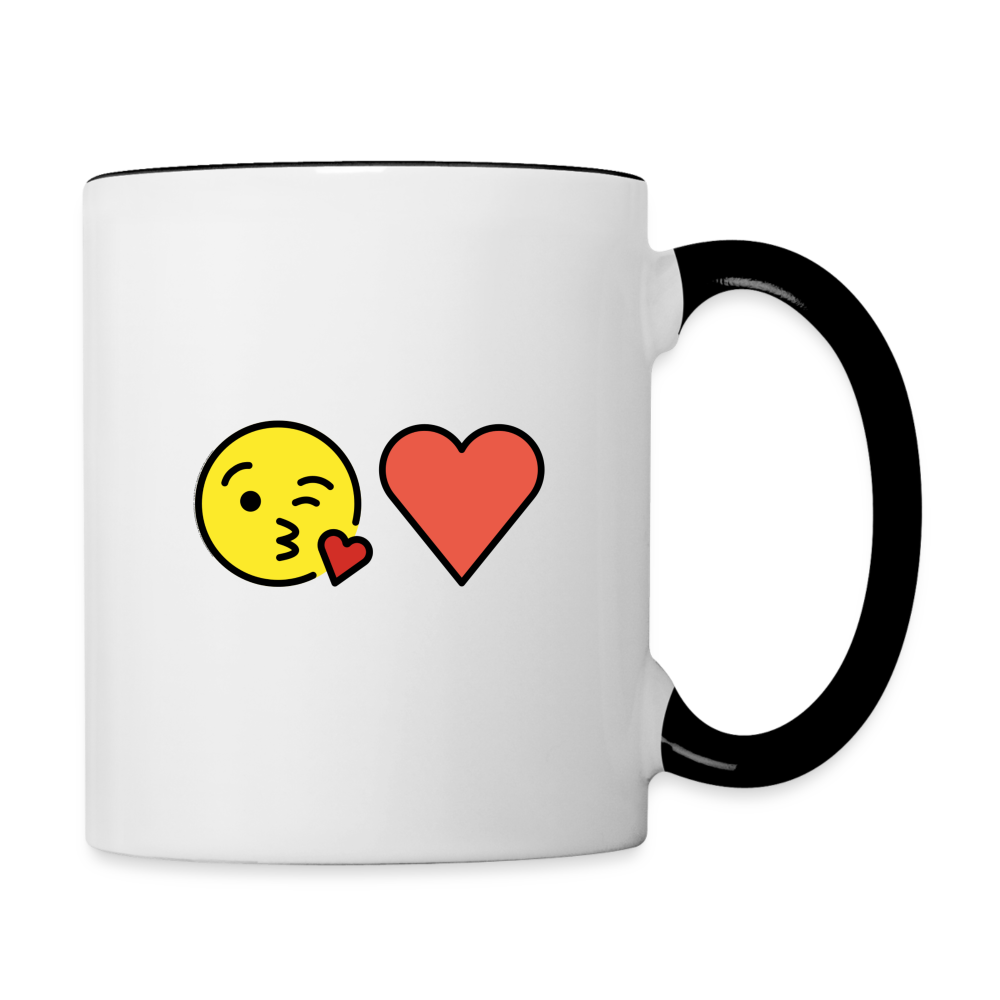 Face Blowing a Kiss + Red Heart Mojis Power Pair Contrast Coffee Mug - Emoji.Express - white/black