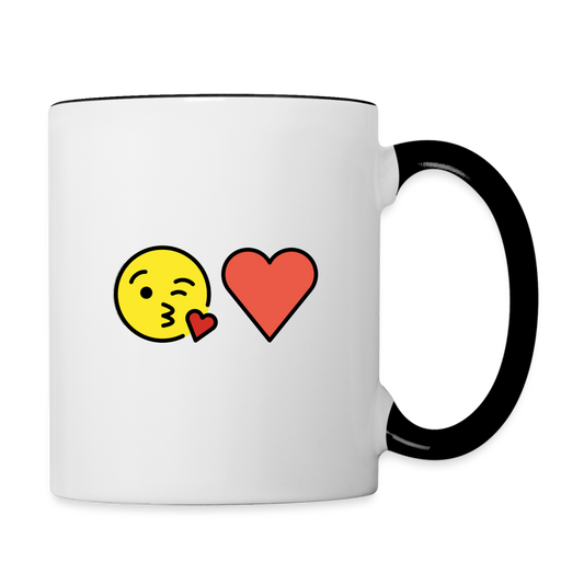 Face Blowing a Kiss + Red Heart Mojis Power Pair Contrast Coffee Mug - Emoji.Express - white/black