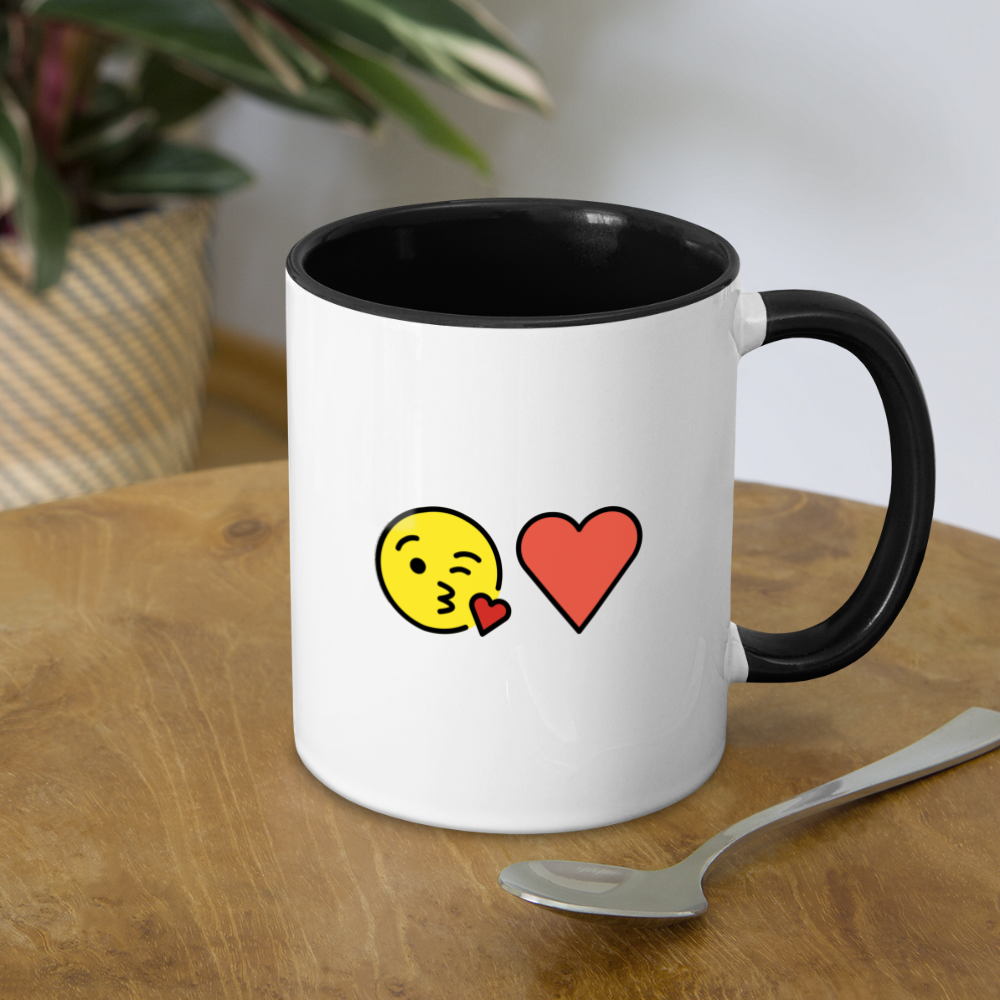 Face Blowing a Kiss + Red Heart Mojis Power Pair Contrast Coffee Mug - Emoji.Express - white/black