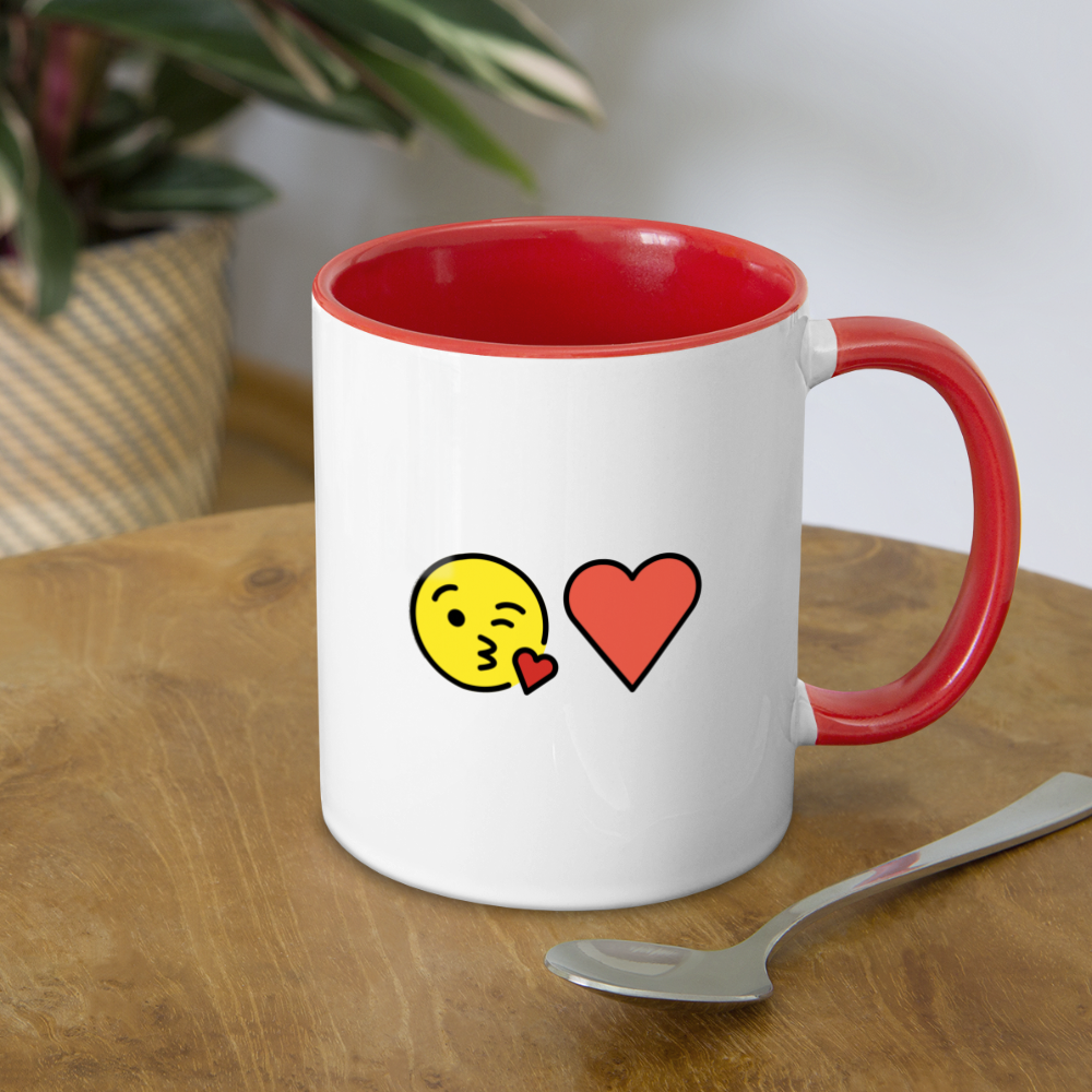 Face Blowing a Kiss + Red Heart Mojis Power Pair Contrast Coffee Mug - Emoji.Express - white/red