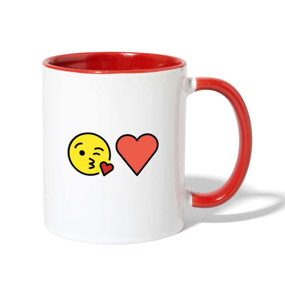 Face Blowing a Kiss + Red Heart Mojis Power Pair Contrast Coffee Mug - Emoji.Express - white/red