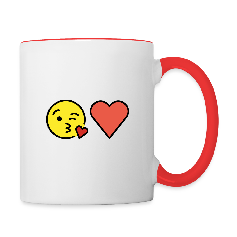 Face Blowing a Kiss + Red Heart Mojis Power Pair Contrast Coffee Mug - Emoji.Express - white/red