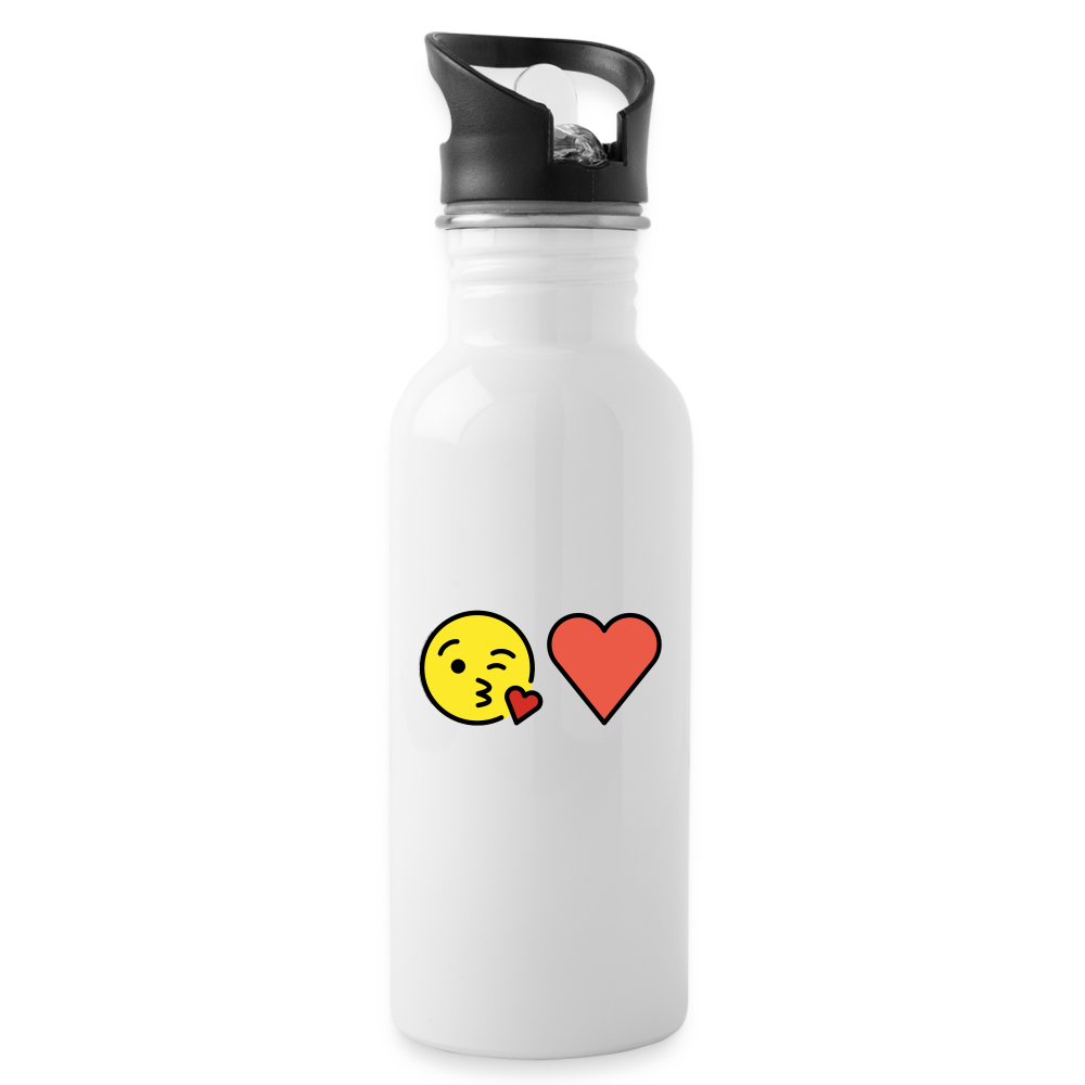 Face Blowing a Kiss + Red Heart Mojis Power Pair Water Bottle - Emoji.Express - white