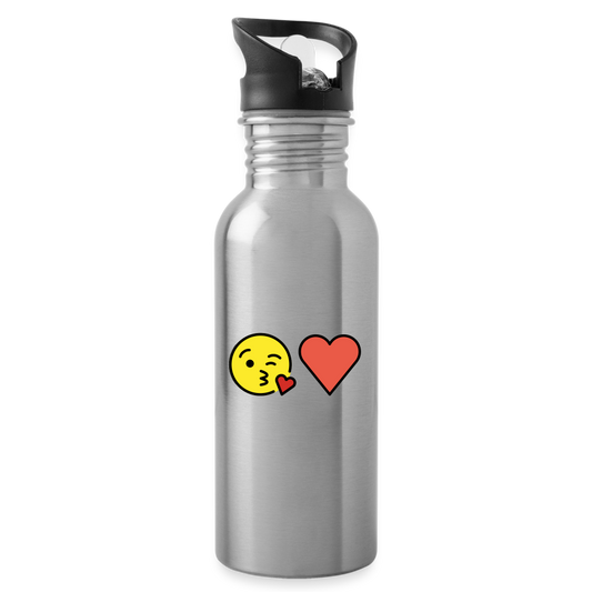 Face Blowing a Kiss + Red Heart Mojis Power Pair Water Bottle - Emoji.Express - silver