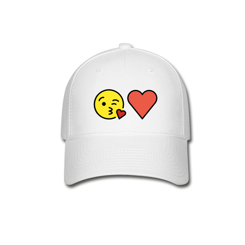 Face Blowing a Kiss + Red Heart Power Pair Mojis Baseball Cap - Emoji.Express - white