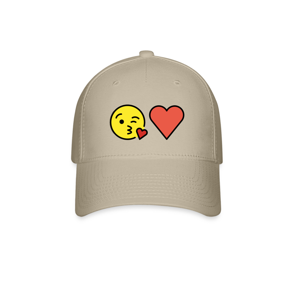 Face Blowing a Kiss + Red Heart Power Pair Mojis Baseball Cap - Emoji.Express - khaki