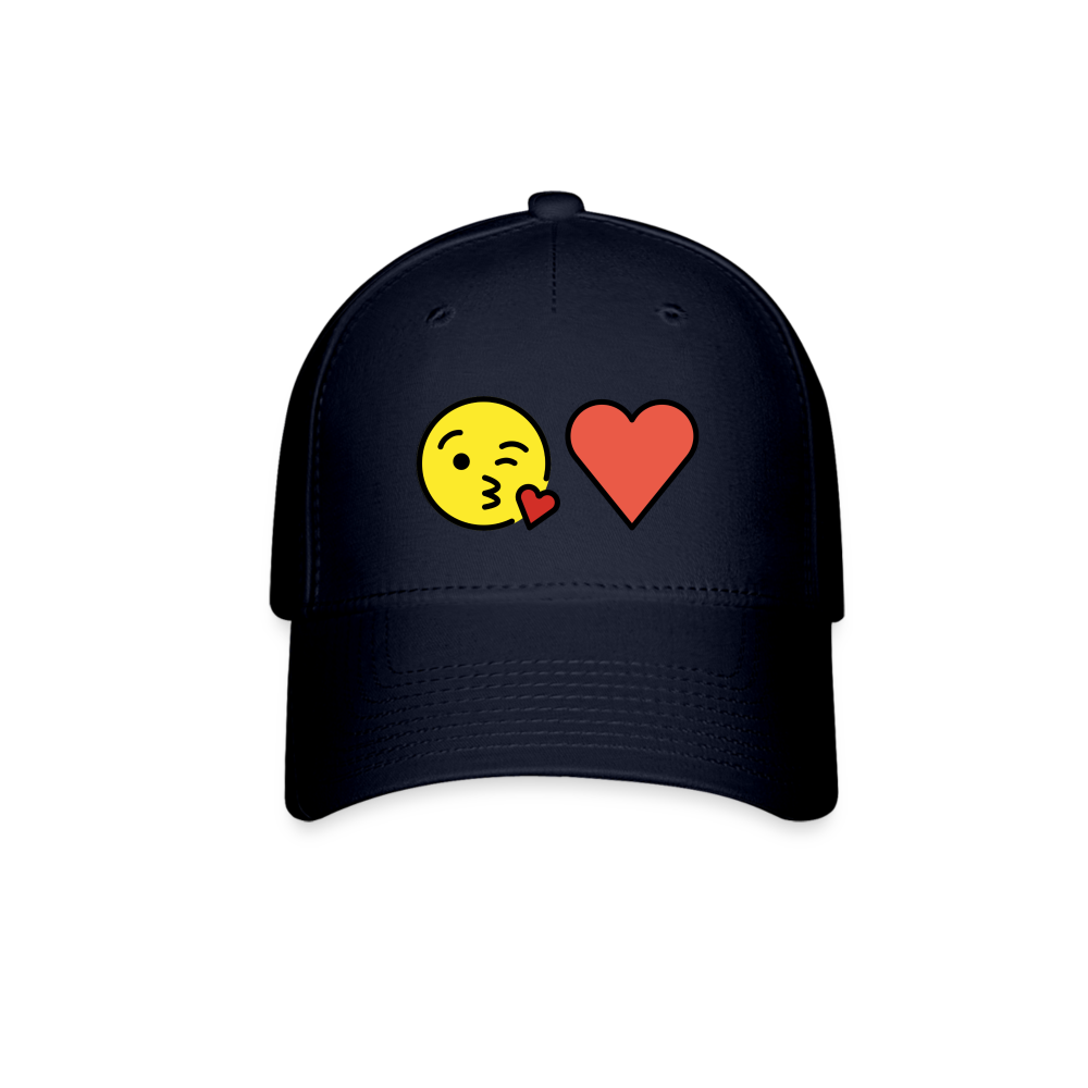 Face Blowing a Kiss + Red Heart Power Pair Mojis Baseball Cap - Emoji.Express - navy