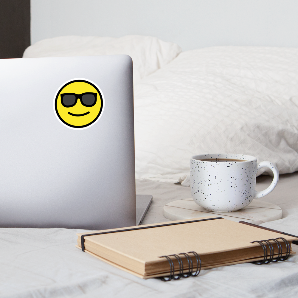 Smiling face with Sunglasses Moji Sticker - Emoji.Express - white matte