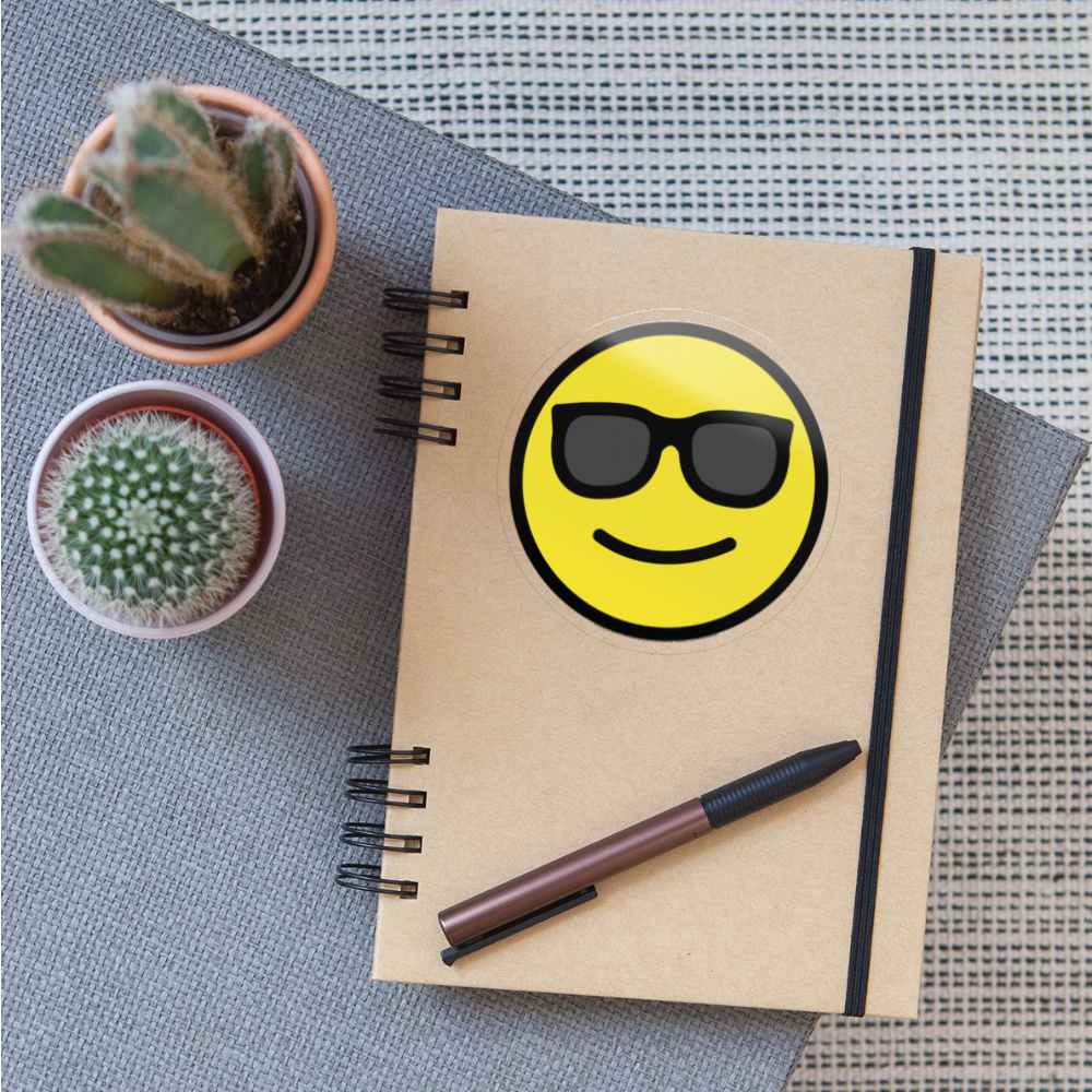 Smiling face with Sunglasses Moji Sticker - Emoji.Express - transparent glossy