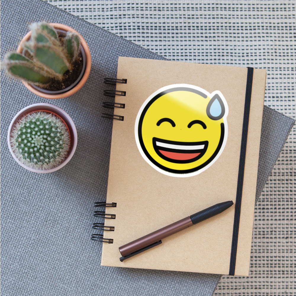 Grinning Face with Sweat Moji Sticker - Emoji.Express - white glossy