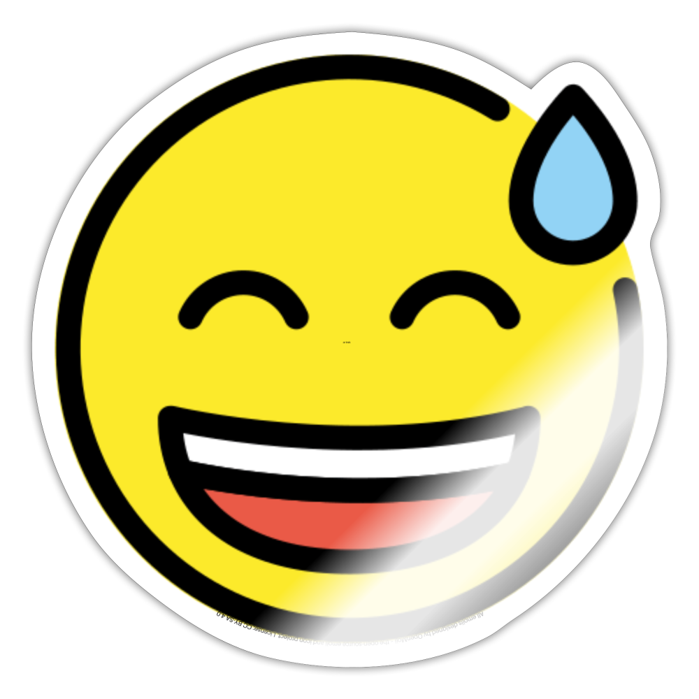 Grinning Face with Sweat Moji Sticker - Emoji.Express - white glossy