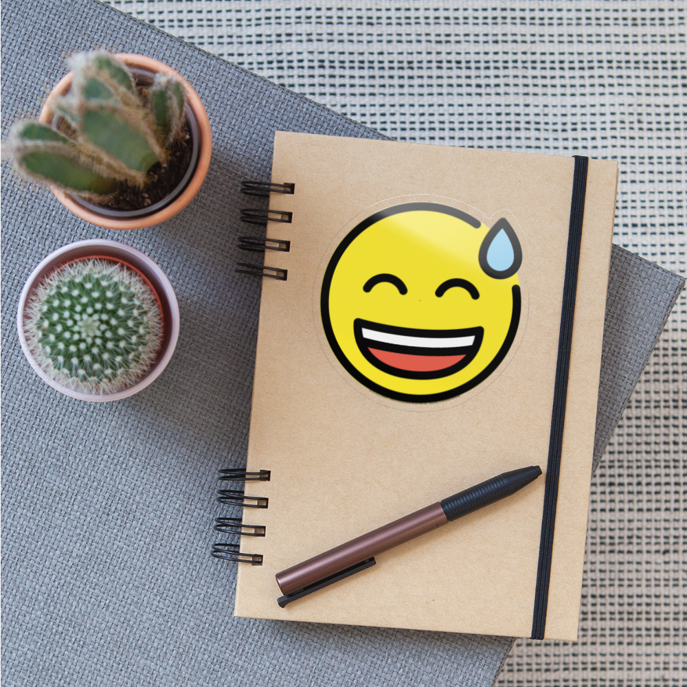 Grinning Face with Sweat Moji Sticker - Emoji.Express - transparent glossy