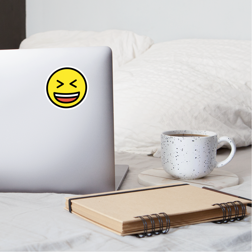 Grinning Squinting Face Moji Sticker - Emoji.Express - white matte