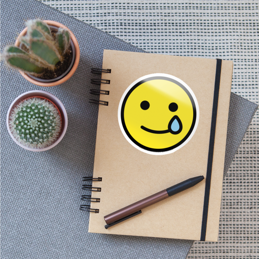 Smiling Face with Tear Moji Sticker - Emoji.Express - white glossy