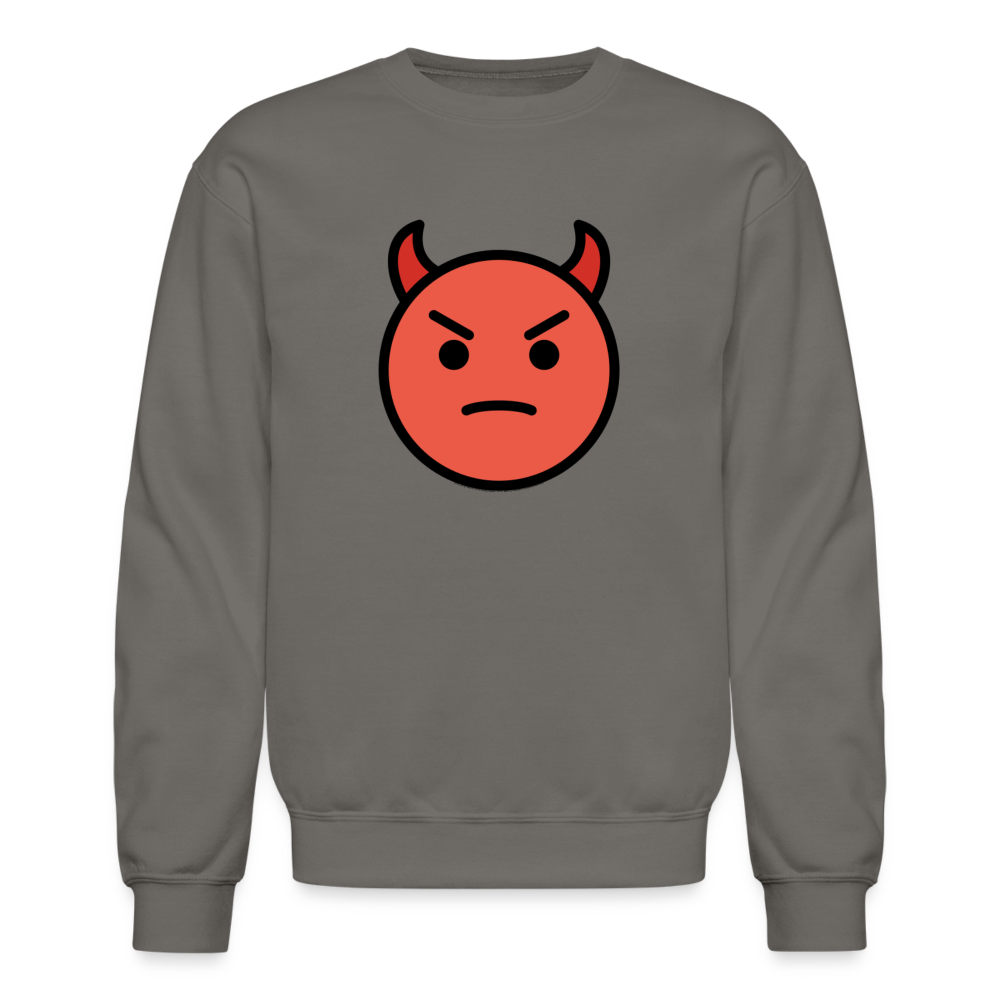 Angry Face with Horns Moji Crewneck Sweatshirt - Emoji.Express - asphalt gray