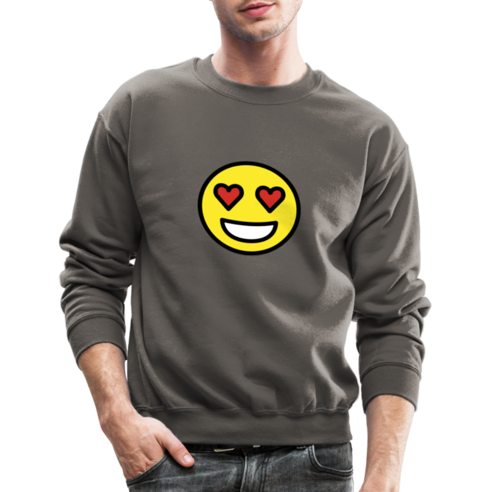 Smiling Face with Heart Eyes Moji Crewneck Sweatshirt - Emoji.Express - asphalt gray