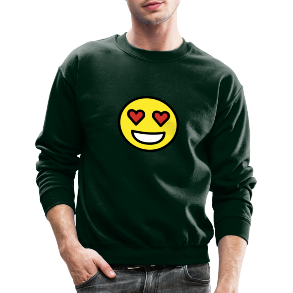 Smiling Face with Heart Eyes Moji Crewneck Sweatshirt - Emoji.Express - forest green