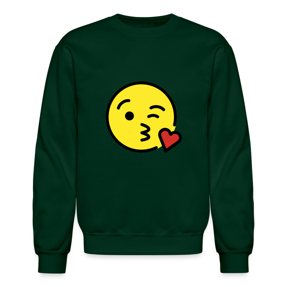 Face Blowing a Kiss Moji Crewneck Sweatshirt - Emoji.Express - forest green