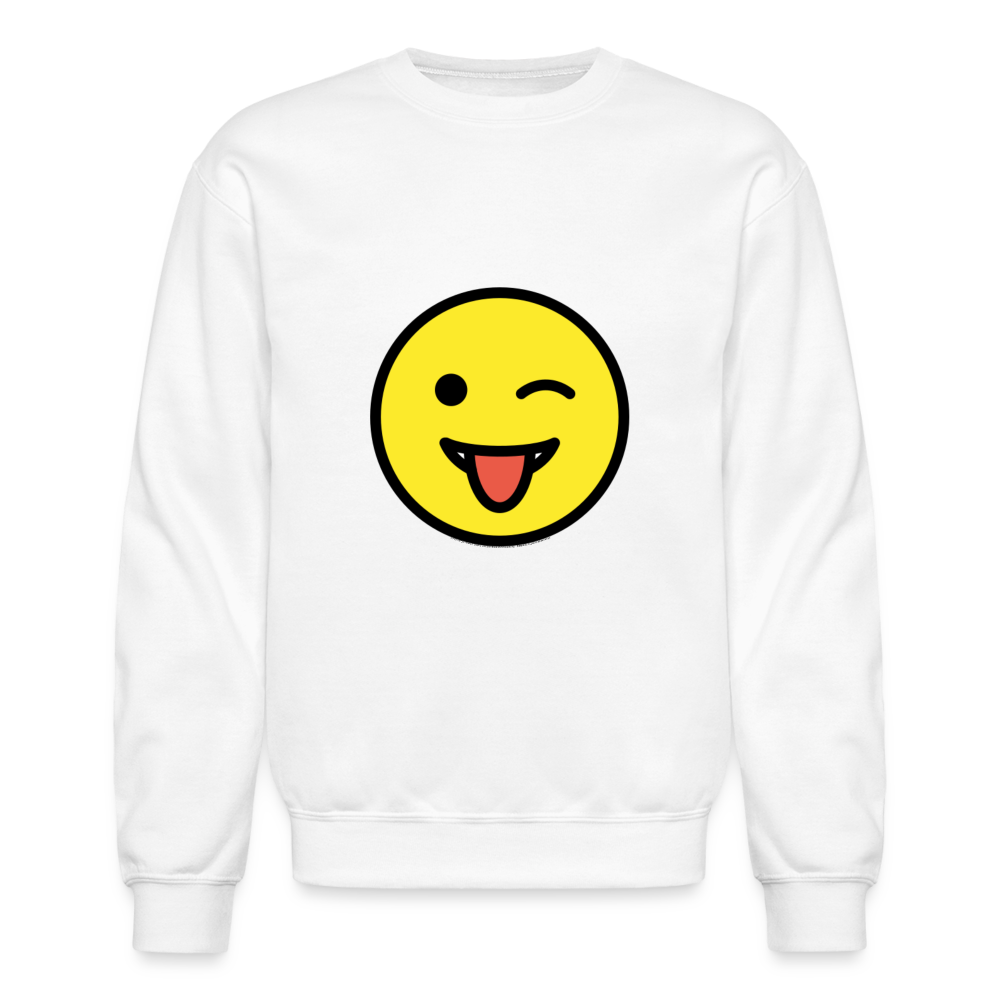 Winking Face and Tongue Moji Crewneck Sweatshirt - Emoji.Express - white