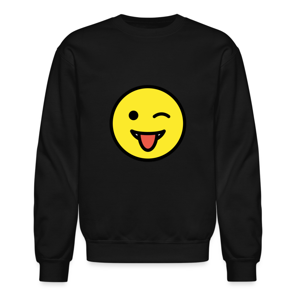 Winking Face and Tongue Moji Crewneck Sweatshirt - Emoji.Express - black