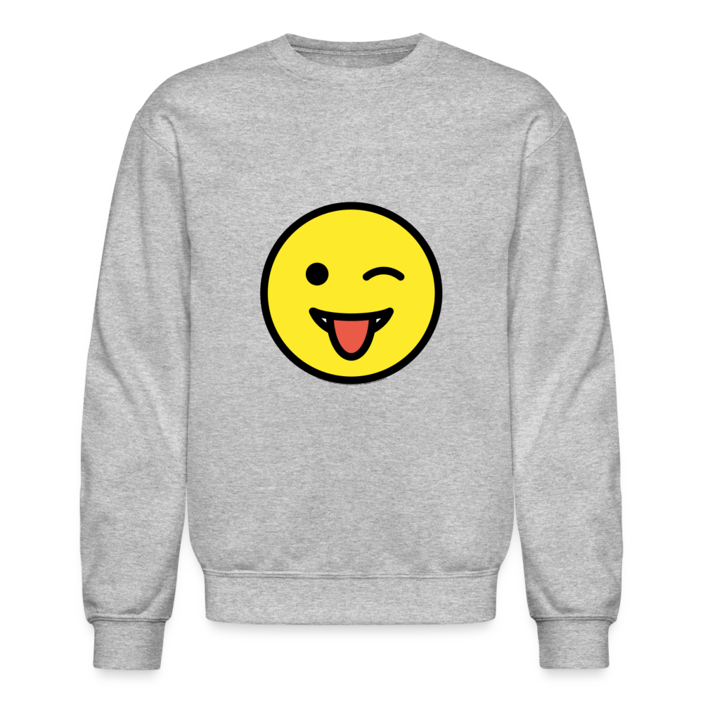 Winking Face and Tongue Moji Crewneck Sweatshirt - Emoji.Express - heather gray