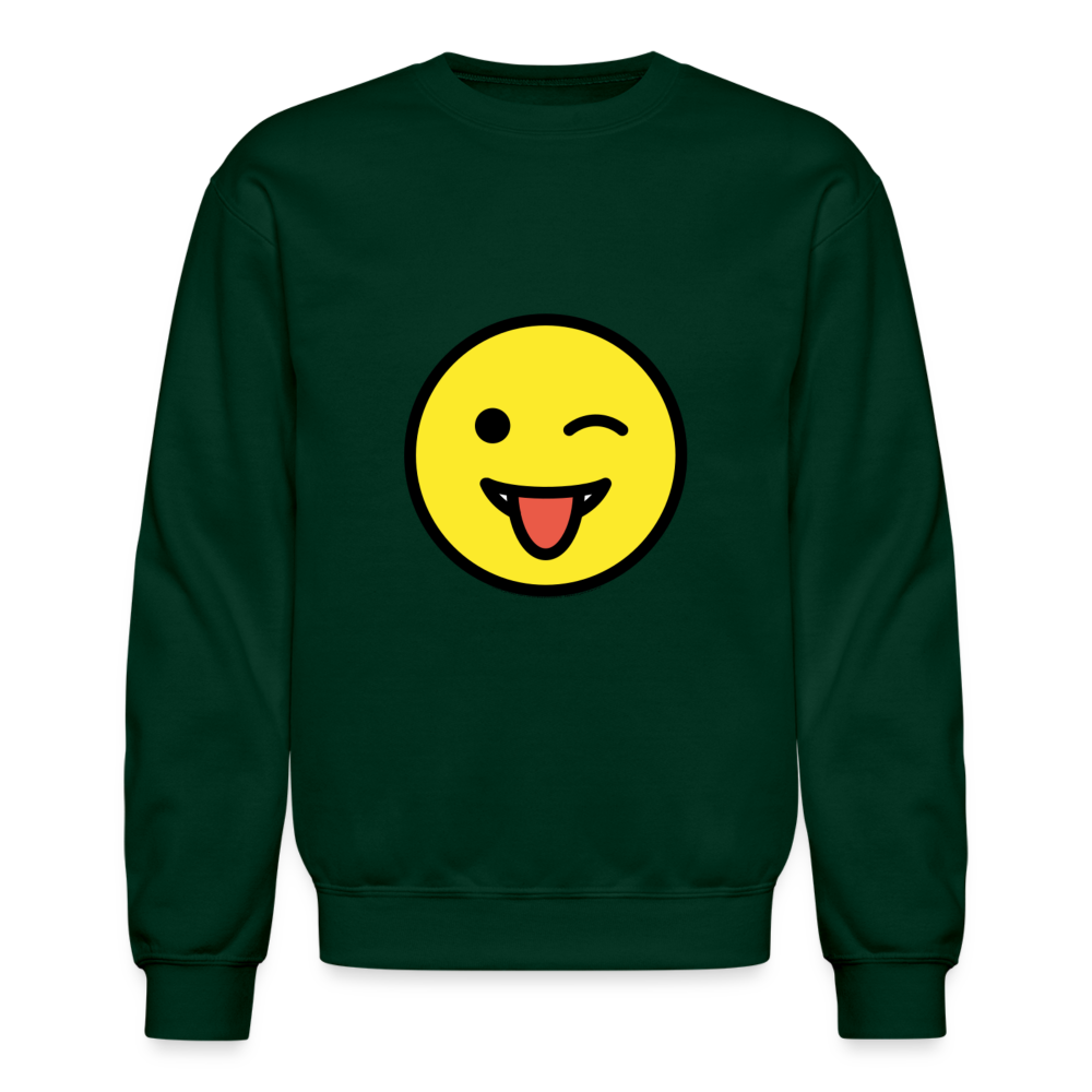 Winking Face and Tongue Moji Crewneck Sweatshirt - Emoji.Express - forest green