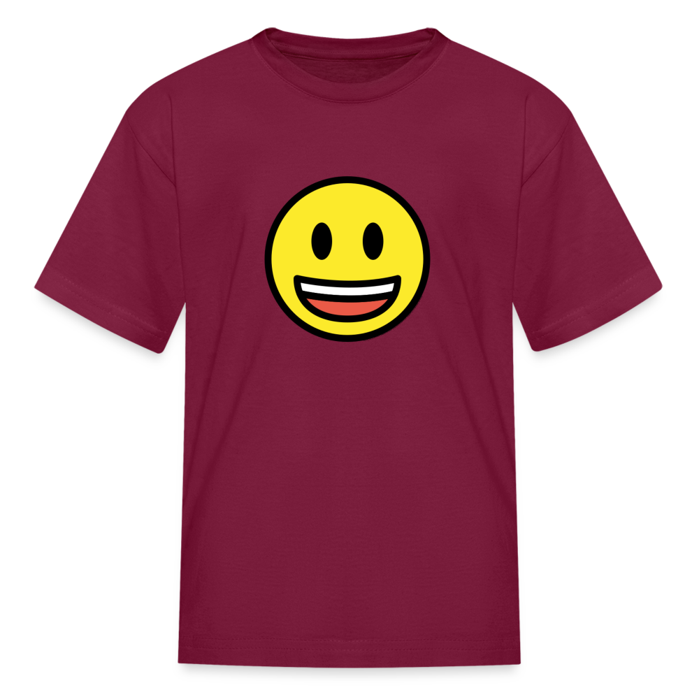 Grinning Face with Big Eyes Moji Kids' T-Shirt - Emoji.Express - burgundy