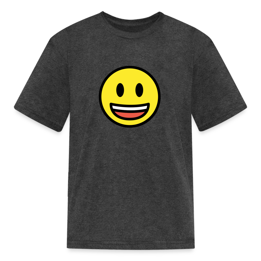Grinning Face with Big Eyes Moji Kids' T-Shirt - Emoji.Express - heather black