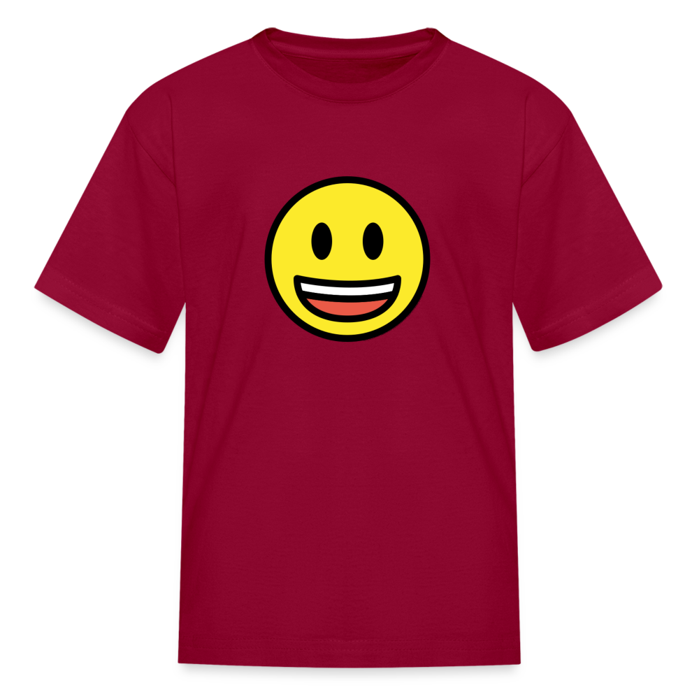 Grinning Face with Big Eyes Moji Kids' T-Shirt - Emoji.Express - dark red