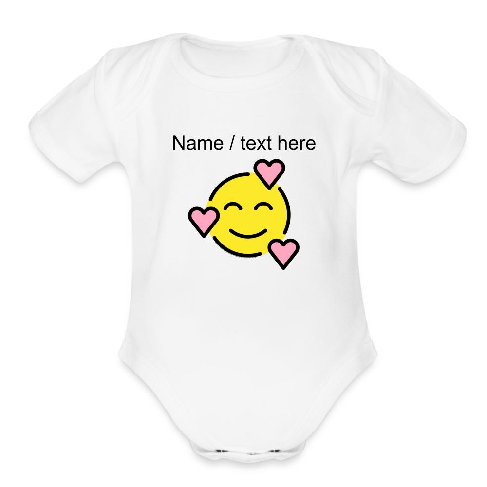 Smiling Face with Hearts Moji Organic Short Sleeve Baby Bodysuit - Emoji.Express - white