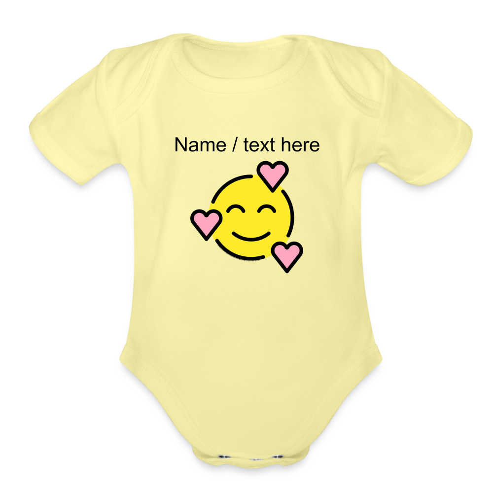 Smiling Face with Hearts Moji Organic Short Sleeve Baby Bodysuit - Emoji.Express - washed yellow