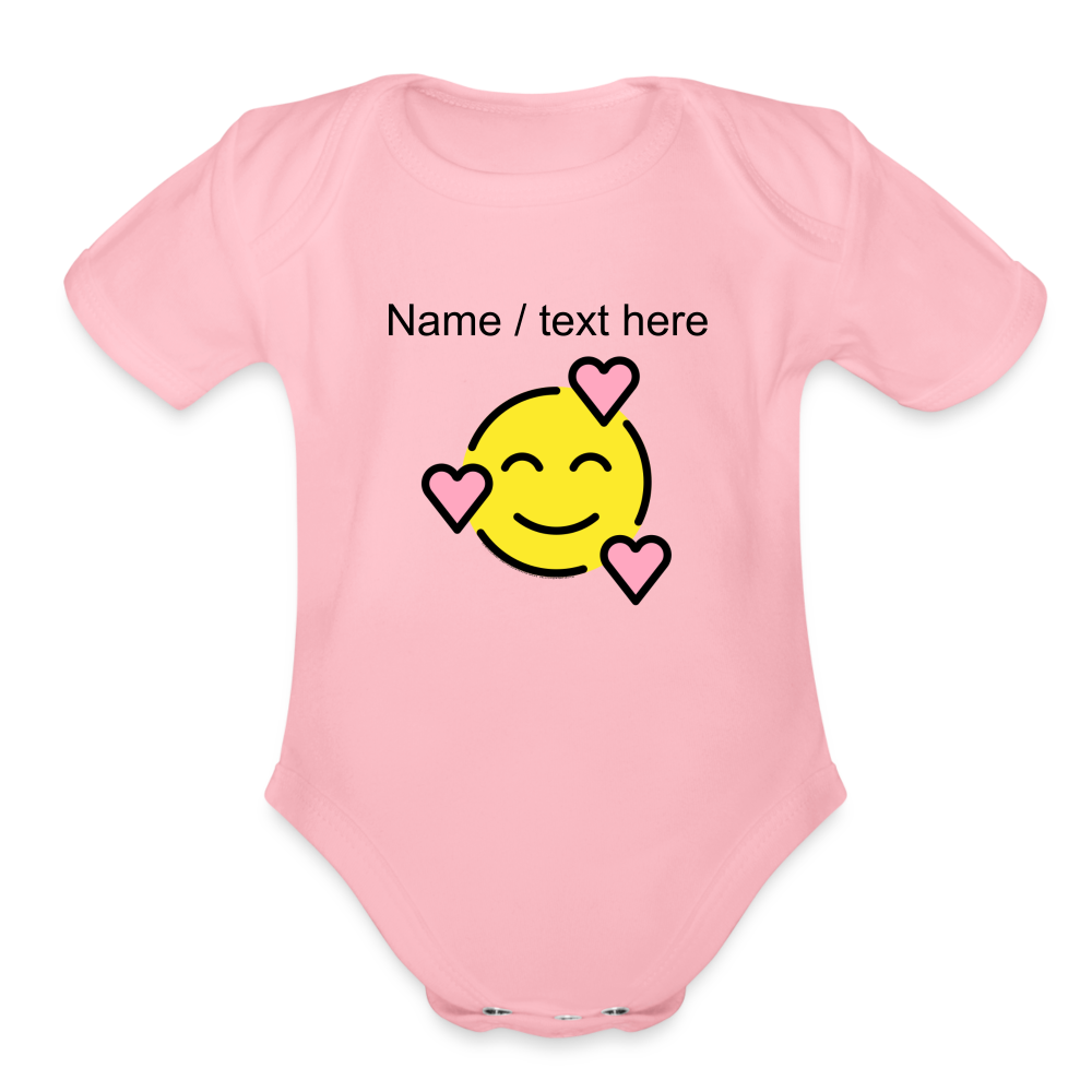 Smiling Face with Hearts Moji Organic Short Sleeve Baby Bodysuit - Emoji.Express - light pink