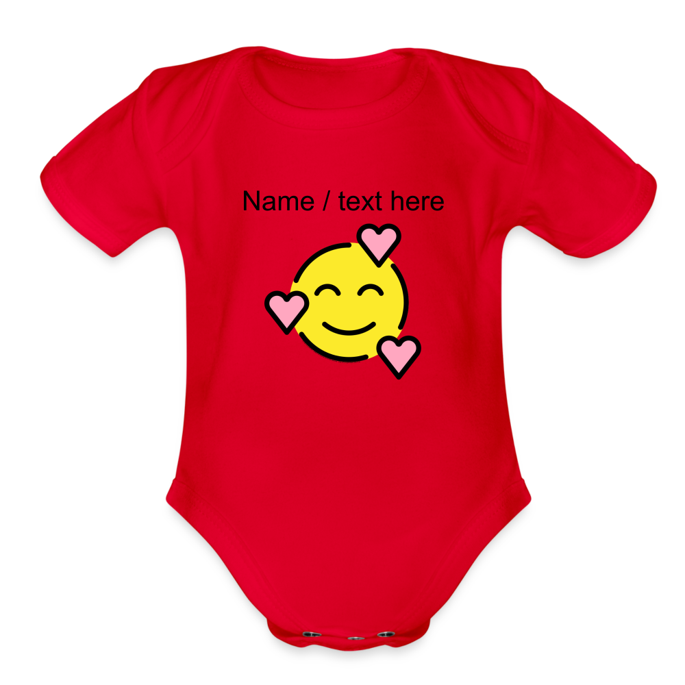 Smiling Face with Hearts Moji Organic Short Sleeve Baby Bodysuit - Emoji.Express - red