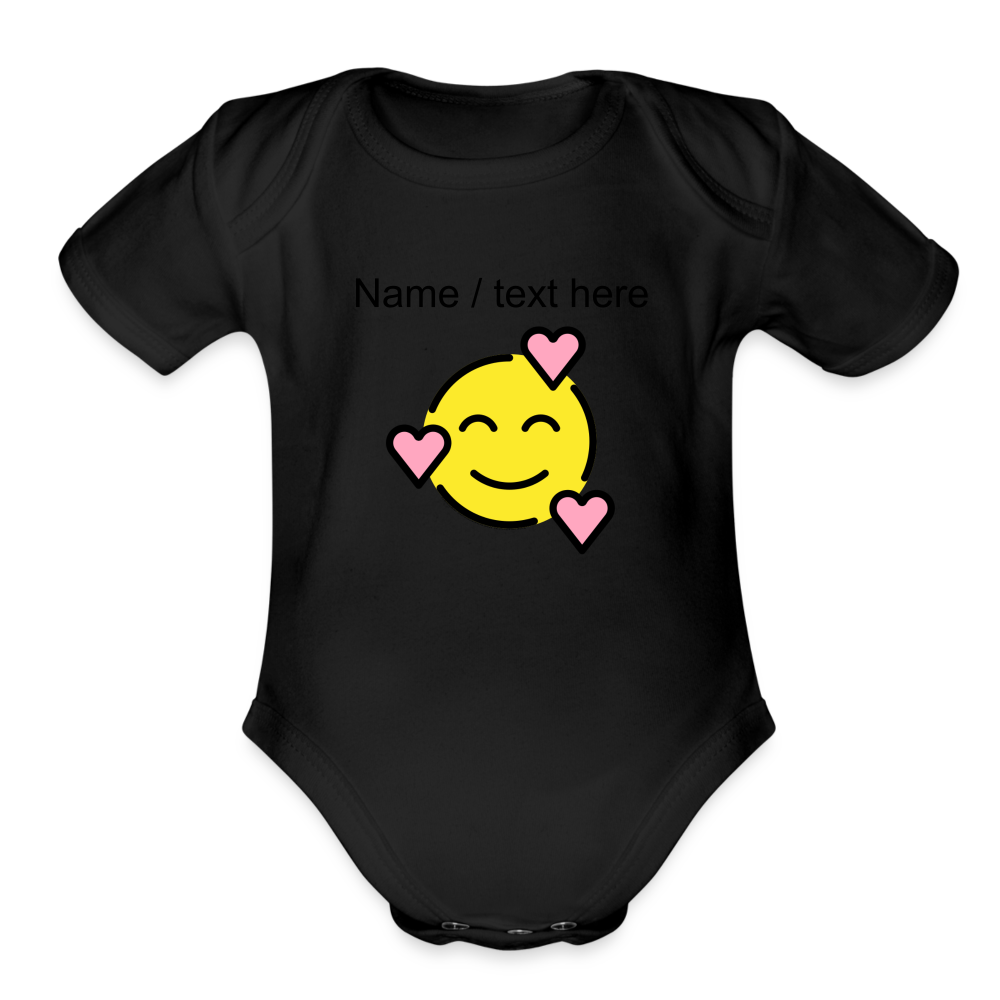 Smiling Face with Hearts Moji Organic Short Sleeve Baby Bodysuit - Emoji.Express - black