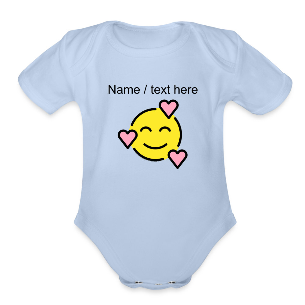 Smiling Face with Hearts Moji Organic Short Sleeve Baby Bodysuit - Emoji.Express - sky